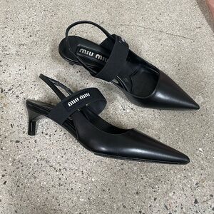 Miu Miu Logo Strap Slingback Kitten Heel